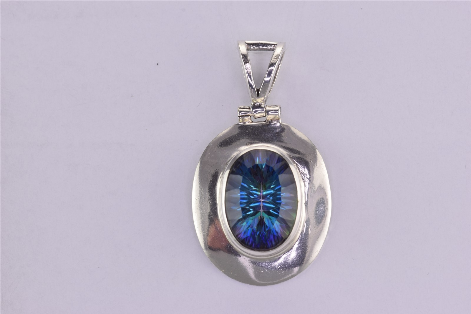 Sterling Silver 32mm x 25mm Oval Blue Mystic Topaz Statement 925 Pendant