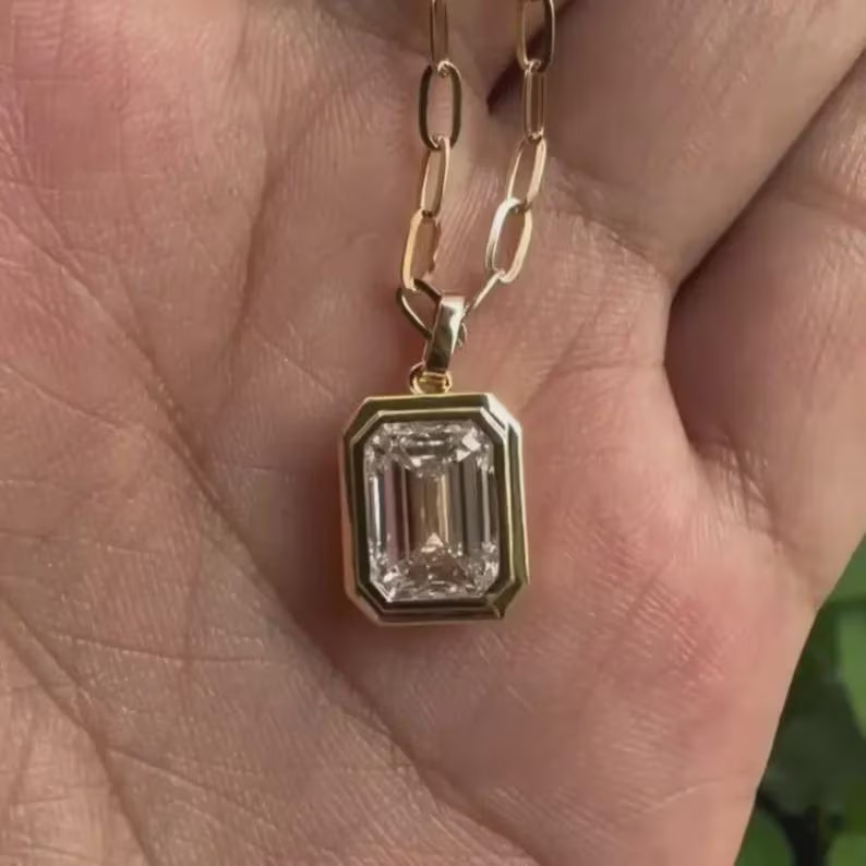 3 Ct Lab Grown Diamond Emerald Cut 925 Sterling Silver Pendant Gift For Her
