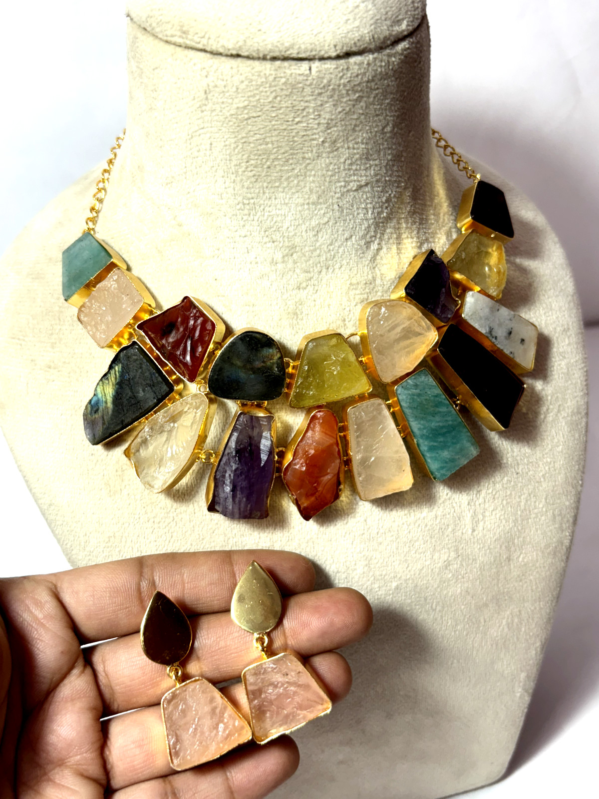 Necklace With Stud Multi Necklace Natural Gemstone Jewelry Gift For Her