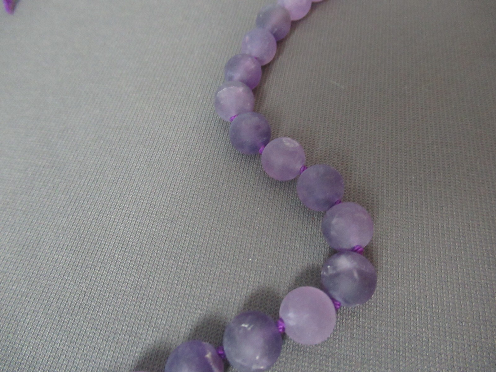 New 77 Purple Frosted Glass Beads Necklace Strand – Knotted – 10 mm – g4 bl