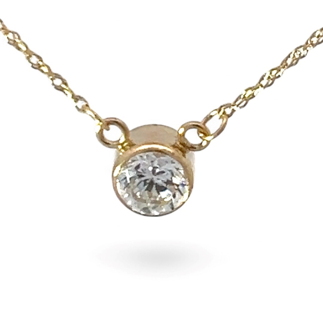 14k Yellow Gold White/Colorless Cubic Zirconia Necklace 16in (KS1019094)