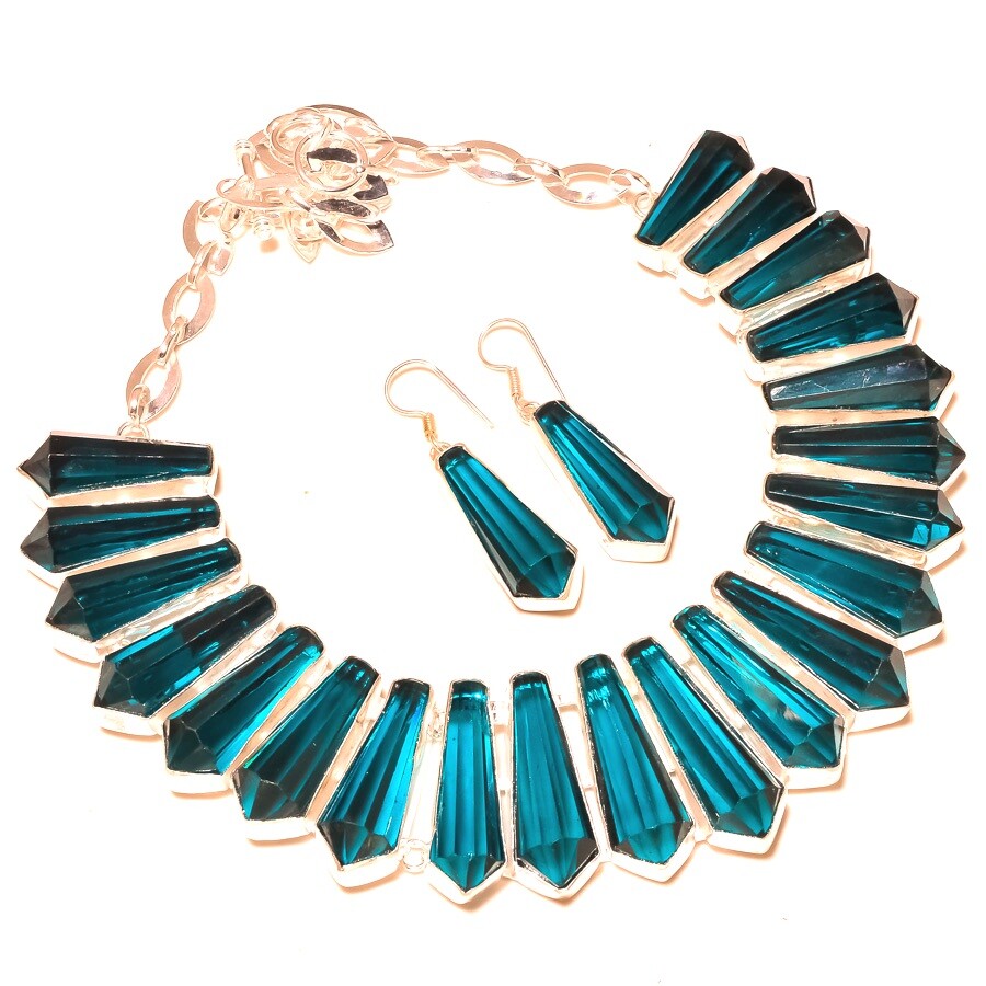 Apatite Quartz Pencil Gemstone 925 Sterling Silver Jewelry Necklace+Earrings