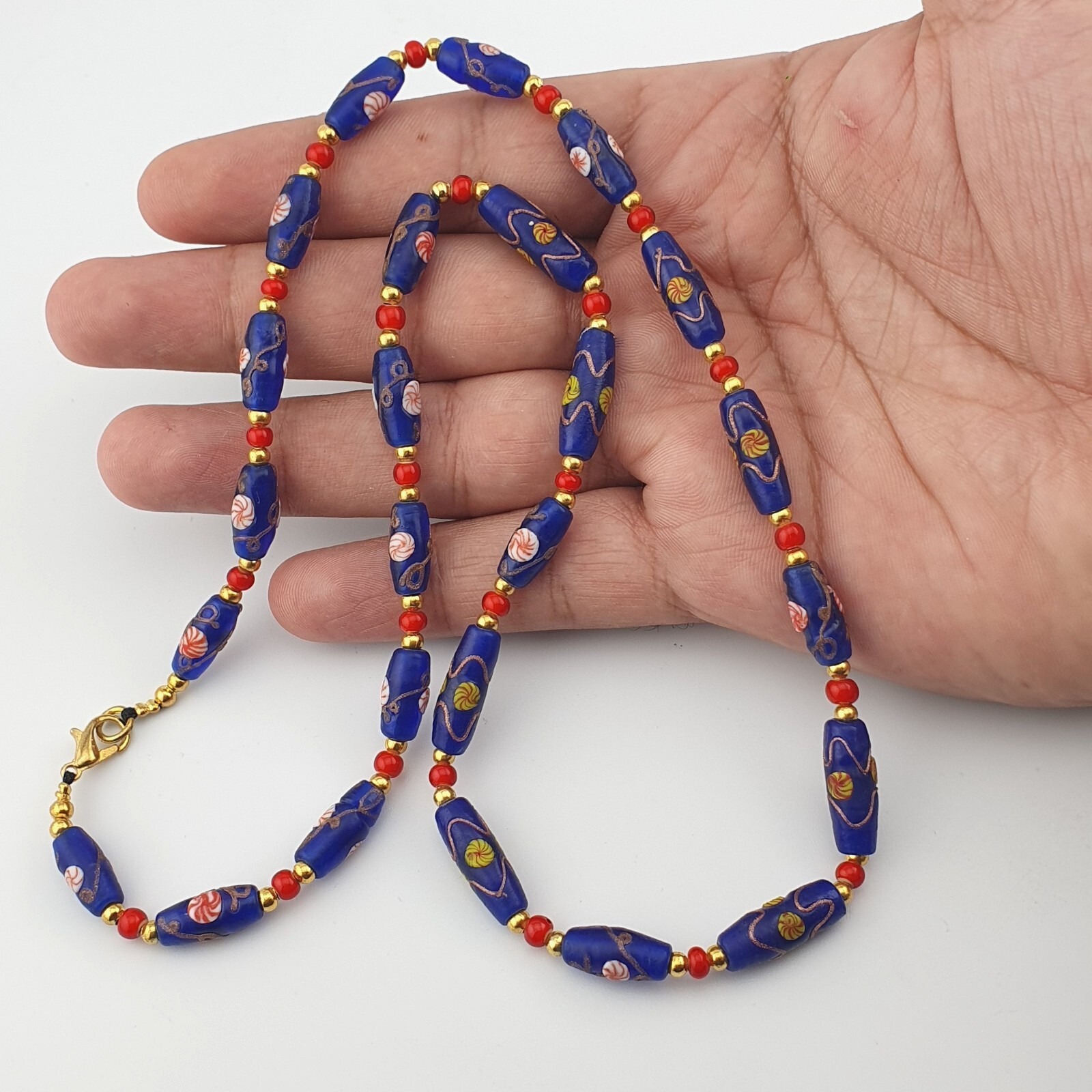 Amazing Vintage Venetian Style Floral Glass With WhiteHeart Glass Beaded Necklac