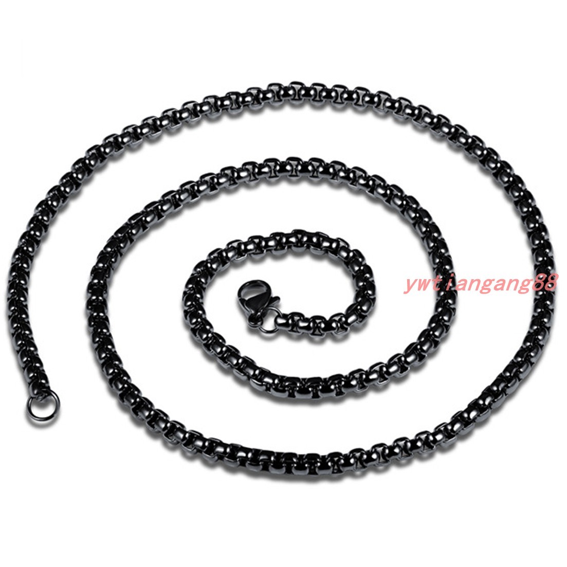 2/3/4/5mm MENS Chain Black Tone Round Box Link Stainless Steel Necklace Bracelet