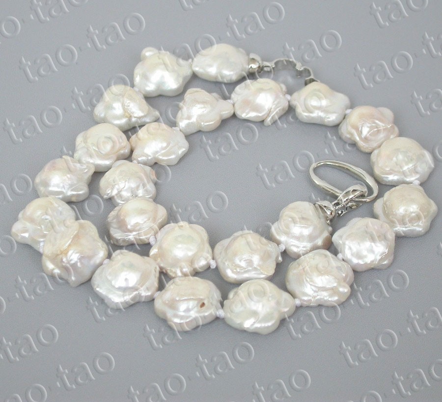 Baroque 18″ 17mm starfish white Reborn keshi pearls necklace 925sc clasp c2556v