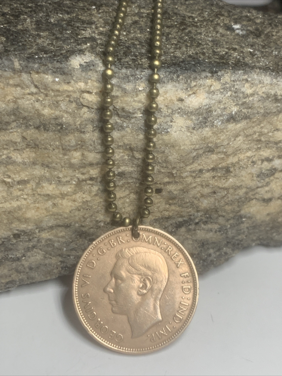 1948 UK Real Circulated Large Penny Coin Pendant. King George VI. Great Gift 🎁