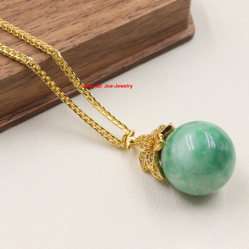 Gold Plated Alloy Heated Green Jade Ball Pendant Best Gift 28mm H