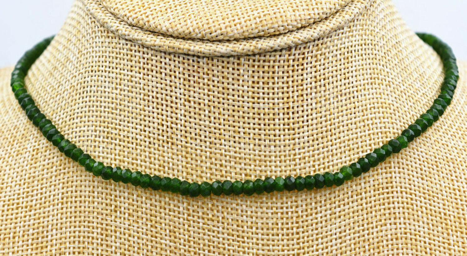 New 2x4mm Faceted Natural Green Jade Rondelle Beads Gemstone Necklace 18”