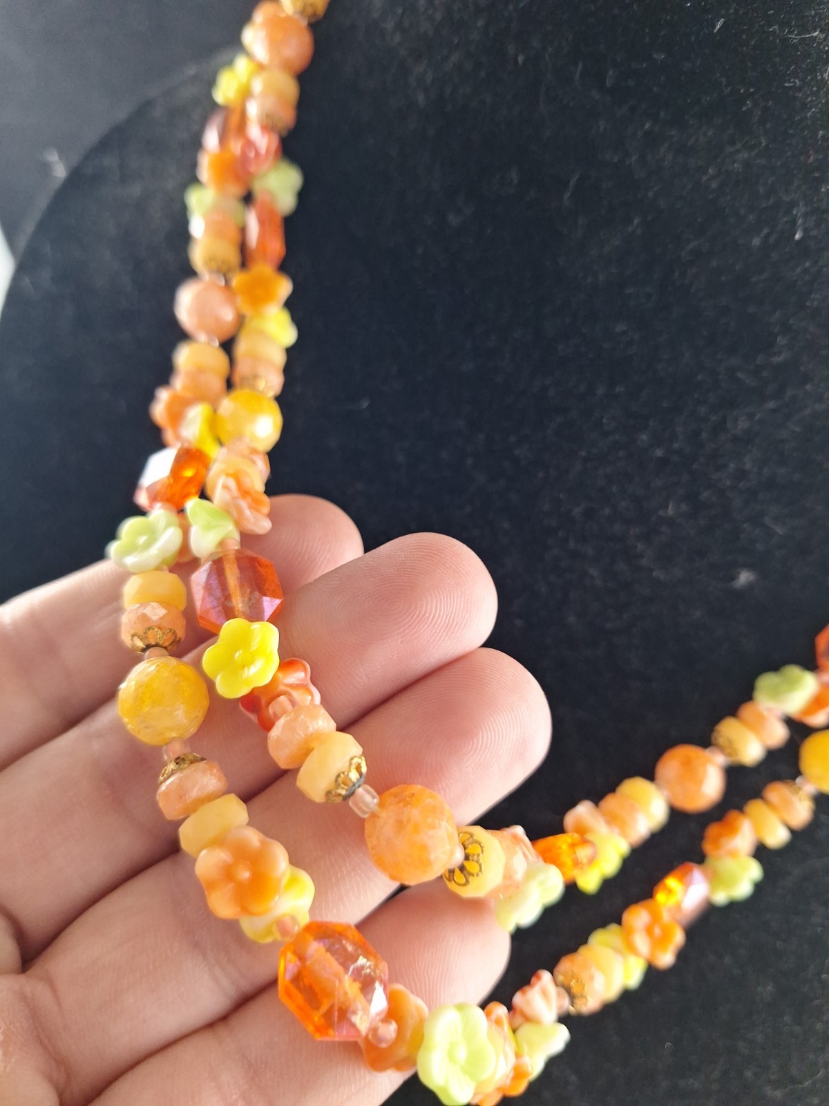 Vtg Multicolor Flower Style Beaded Necklace Retro Fall Look West Germany *9-07