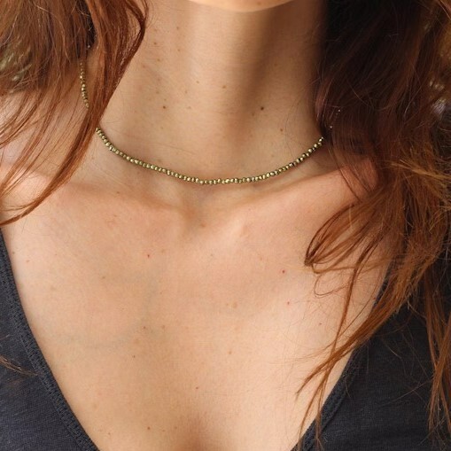 Pyrite Tiny 2mm Beaded Choker Healing Dainty Women Boho Crystal Necklace Gifts