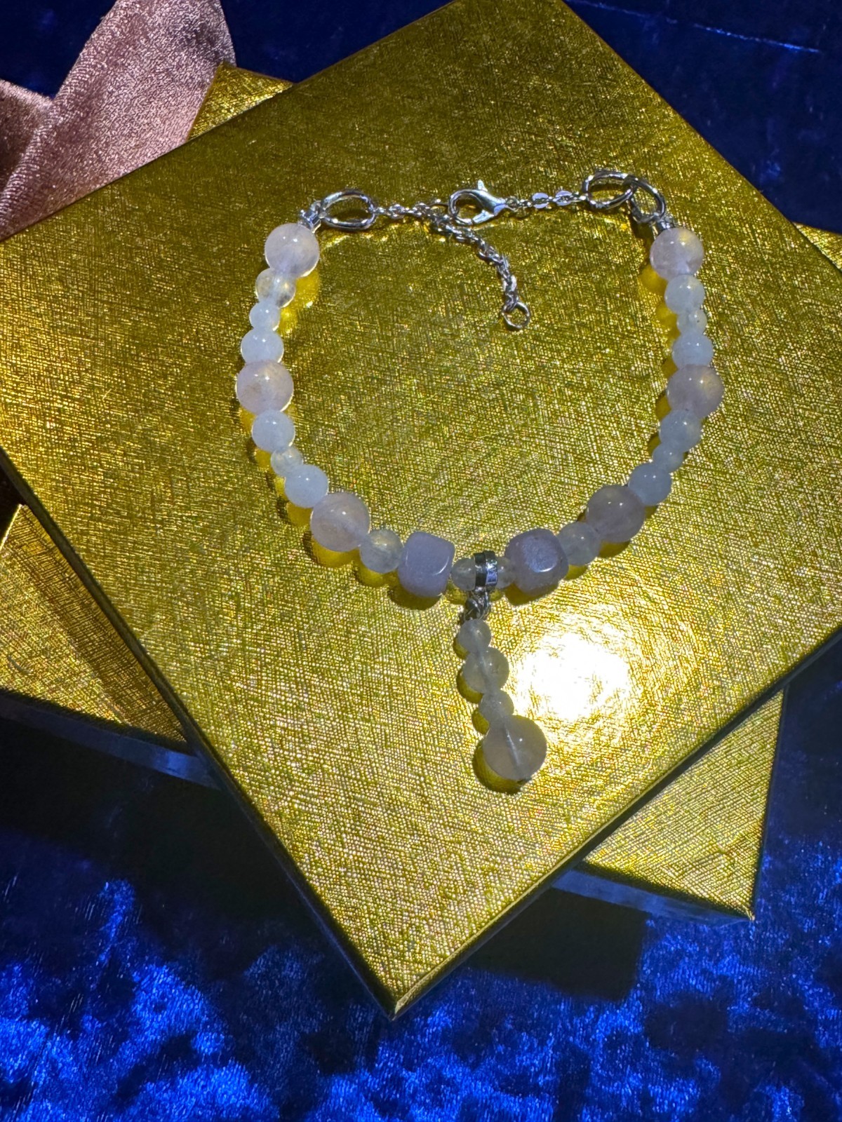 Pink Quartz w/ White Jade Tennis Necklace & Bracelet Necklace Round & Square 22″