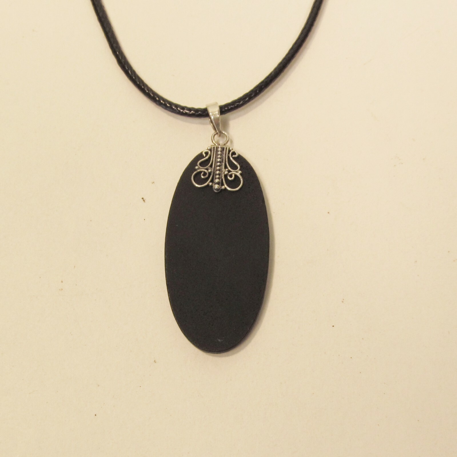 2″ Long Oval Lava Rock Stone 925 Sterling Silver Handmade Pendant