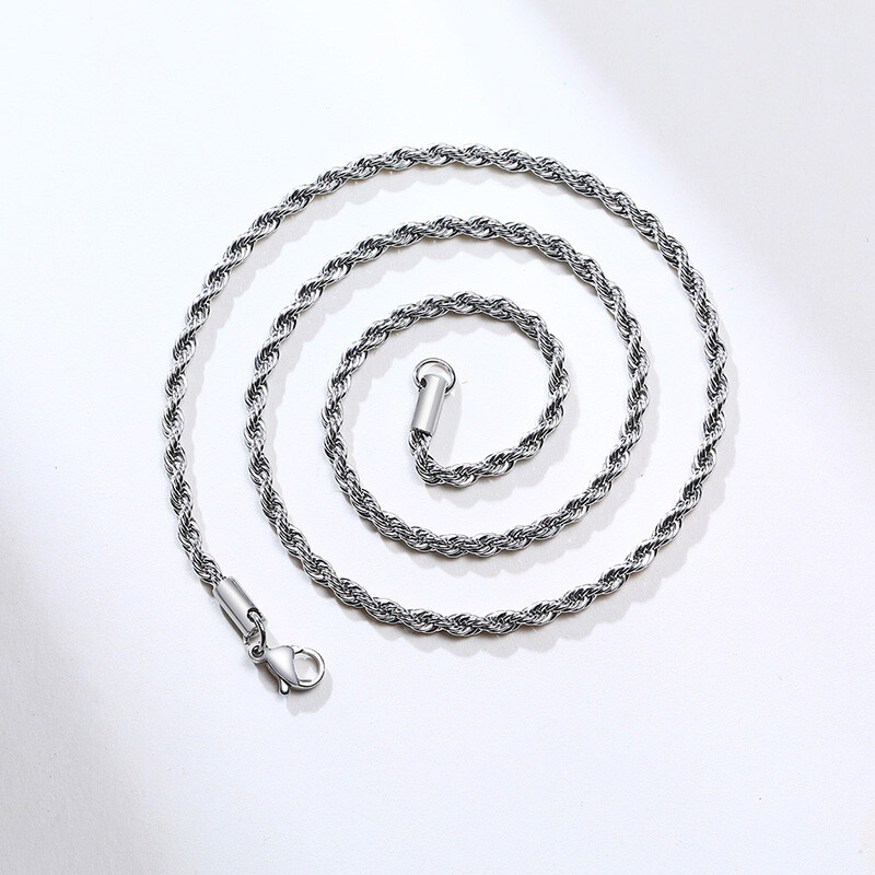 Men Women Necklace Twist Rope Chain Link Stainless Steel 16/18/20/22/24″ Silver
