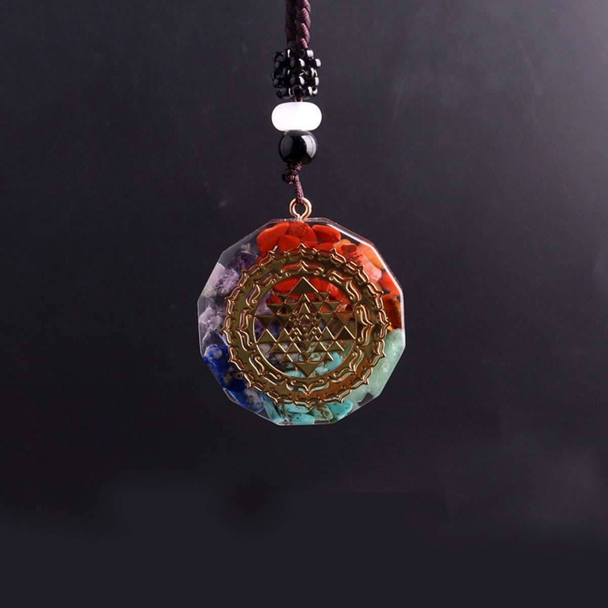 Natural Crystal Orgonite Pendant 7 Chakra Healing Talisman Women Men Necklace