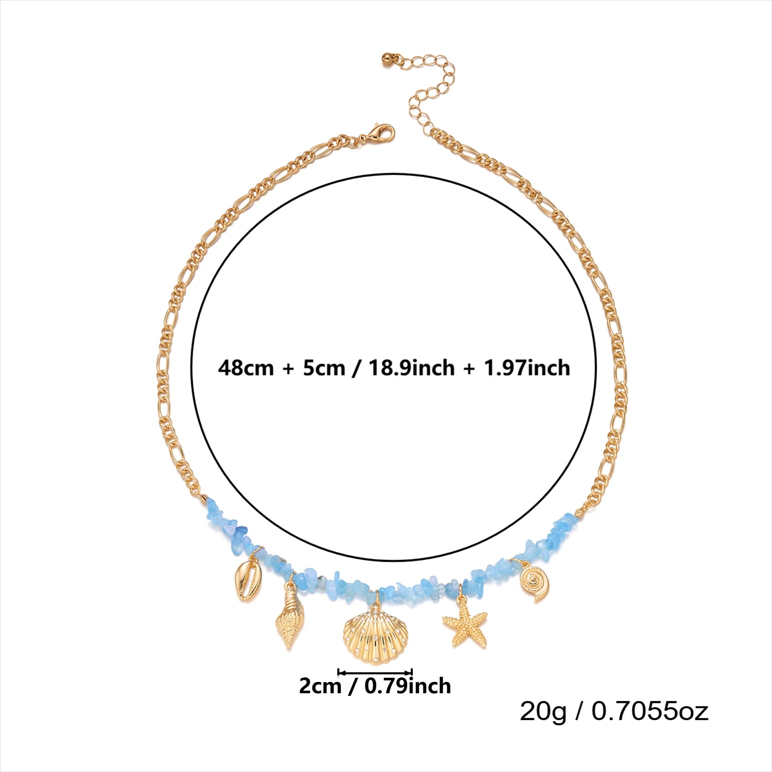 Light Blue Shell Starfish Conch Pendant Necklace for Women Summer Vacation Style