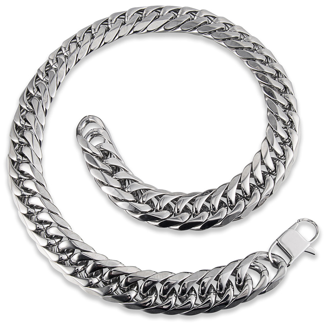 9/11/13/16/19/21MM Stainless Steel Heavy Silver Curb Cuban Chain Men’s Necklace