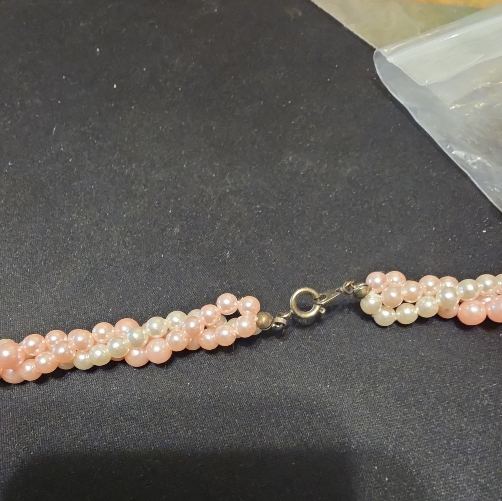Vintage Pink White Twisted Pearl Torsade Necklace Multi Strand Rope Costume