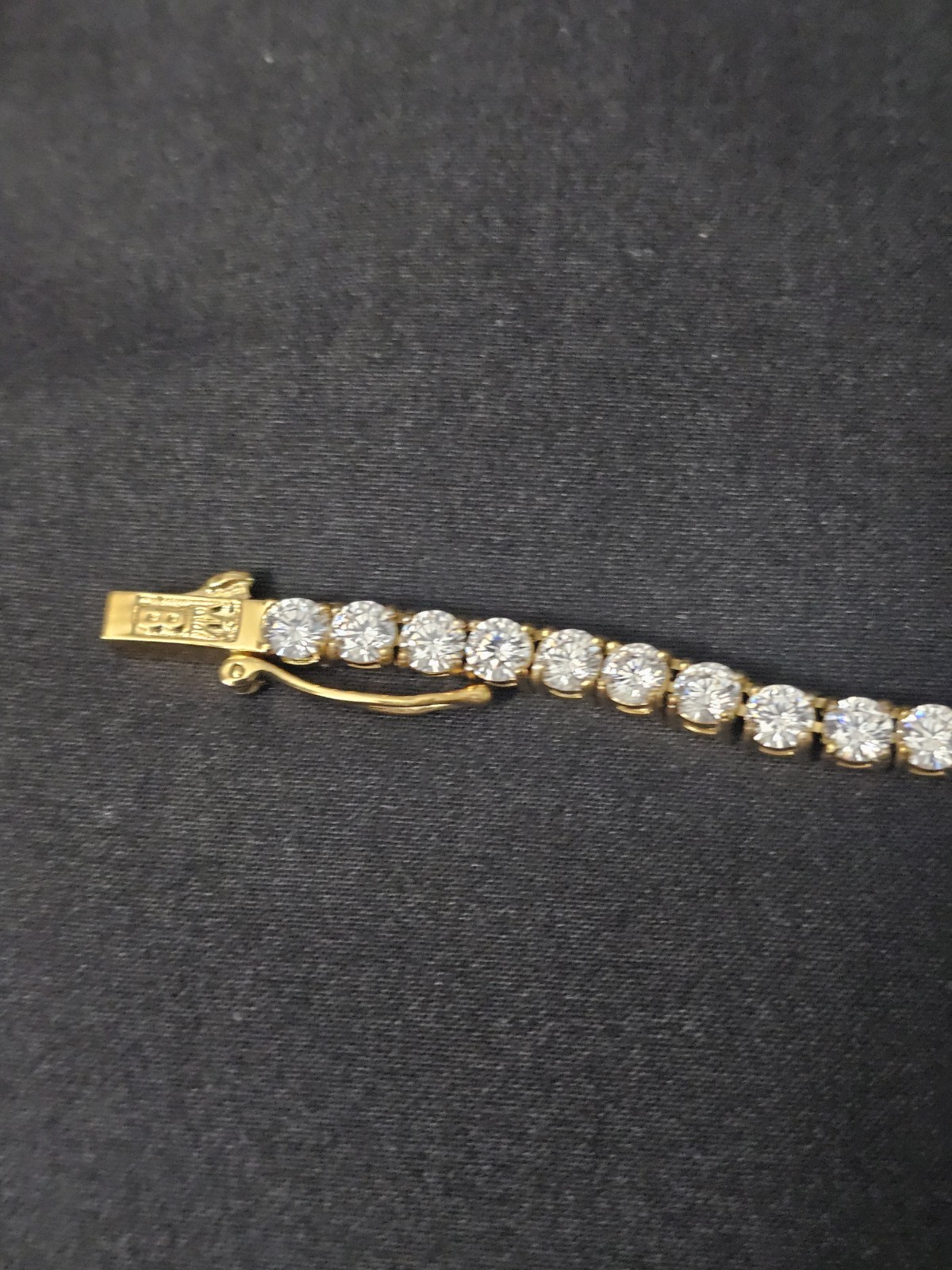 24in.4mm gold stainless Steel Tennis Chain Necklace w/prong set CZs wBox lock