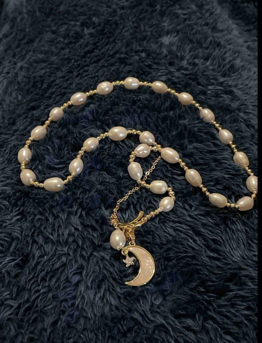 Mother Of Pearl Necklace & Baroque Pearl Moon Star OT womens Jewelry