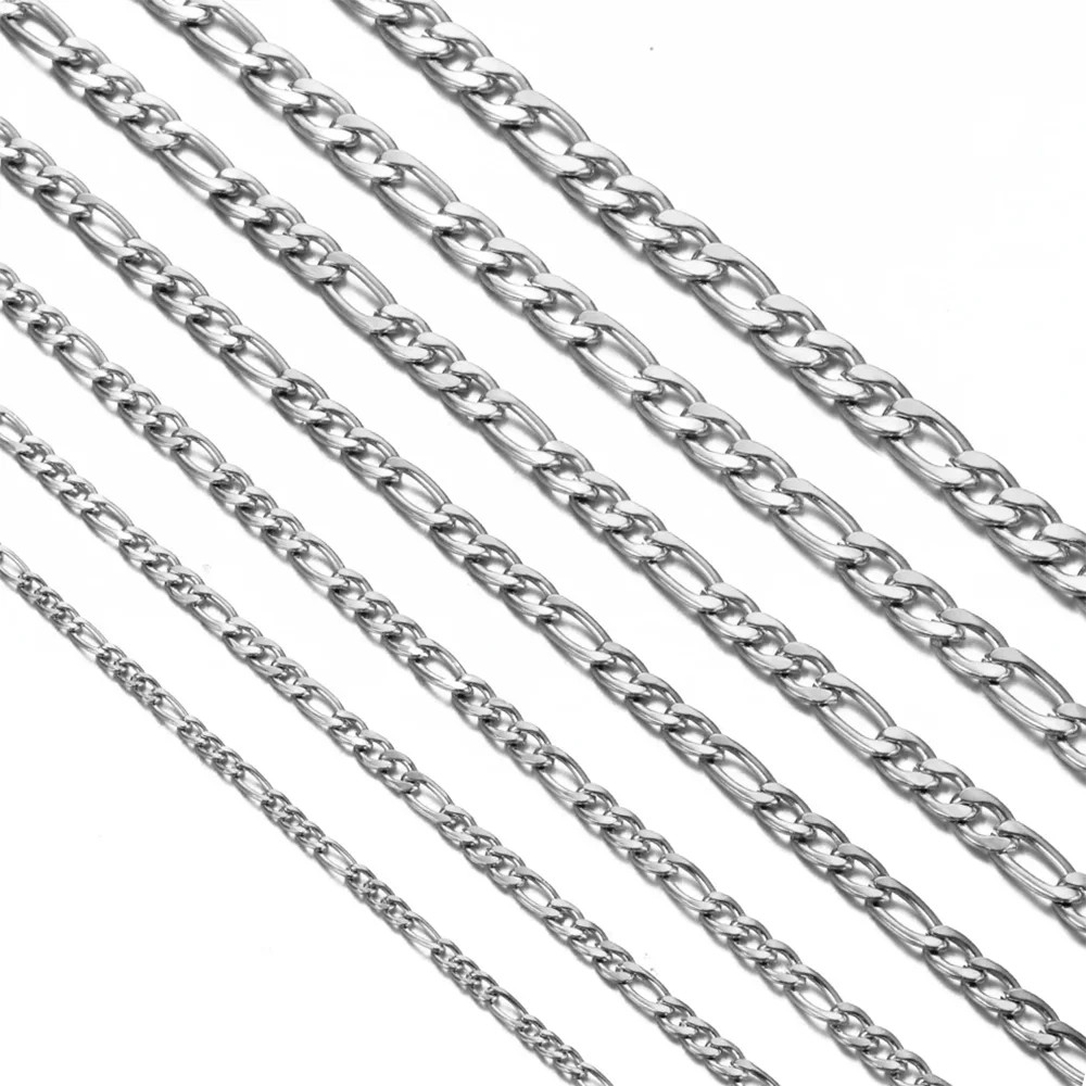 Silver Figaro Chain Necklace Men Women Cuban Link Necklaces Lobster Clasp Gift