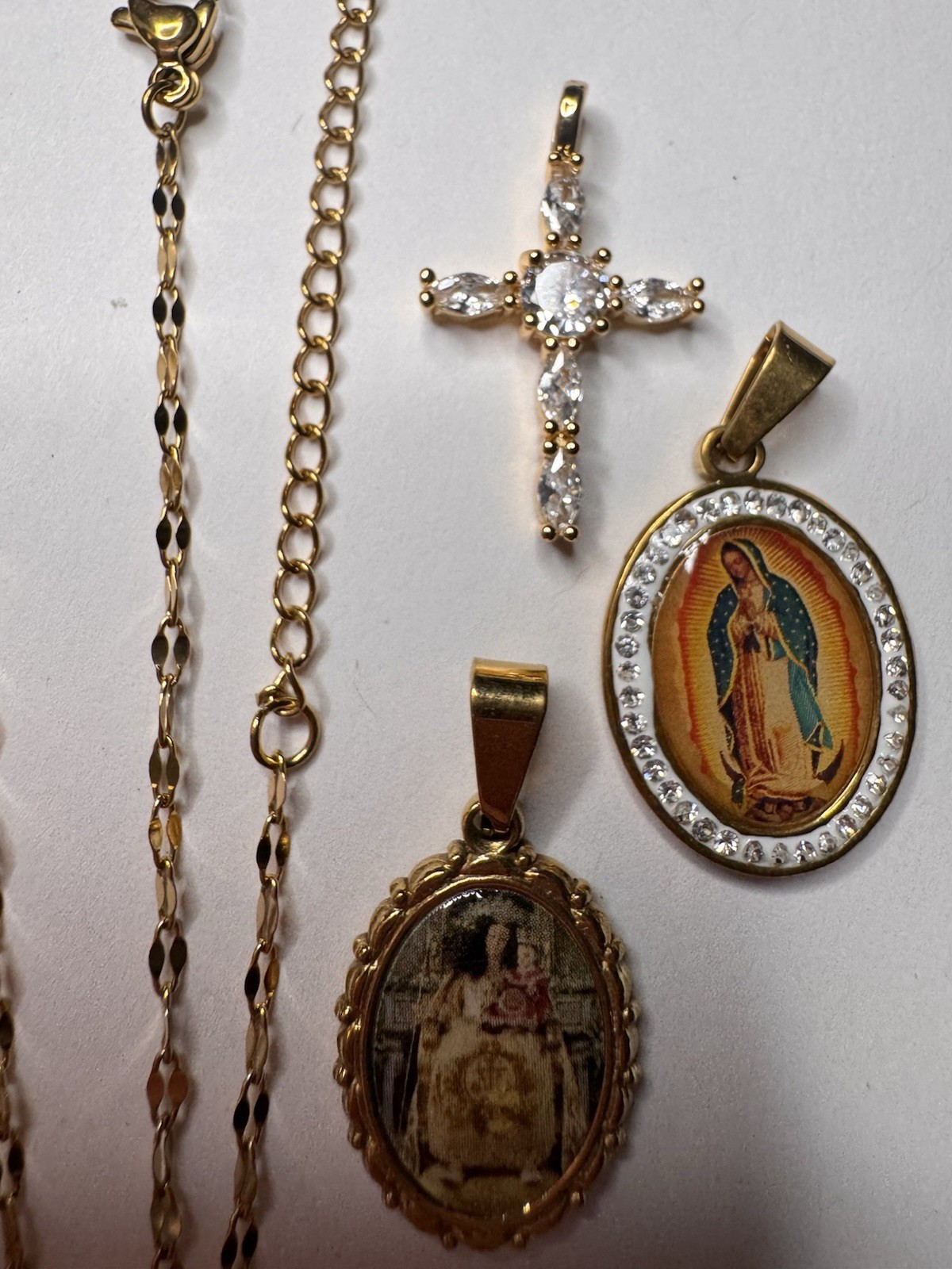 Lot Stainless steel stamped chain and pendants Jesus cross Virgin Mary gift set