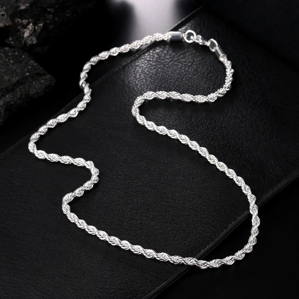 Silver palted Italian Rope Chain Men’s Necklace 4mm – NEW