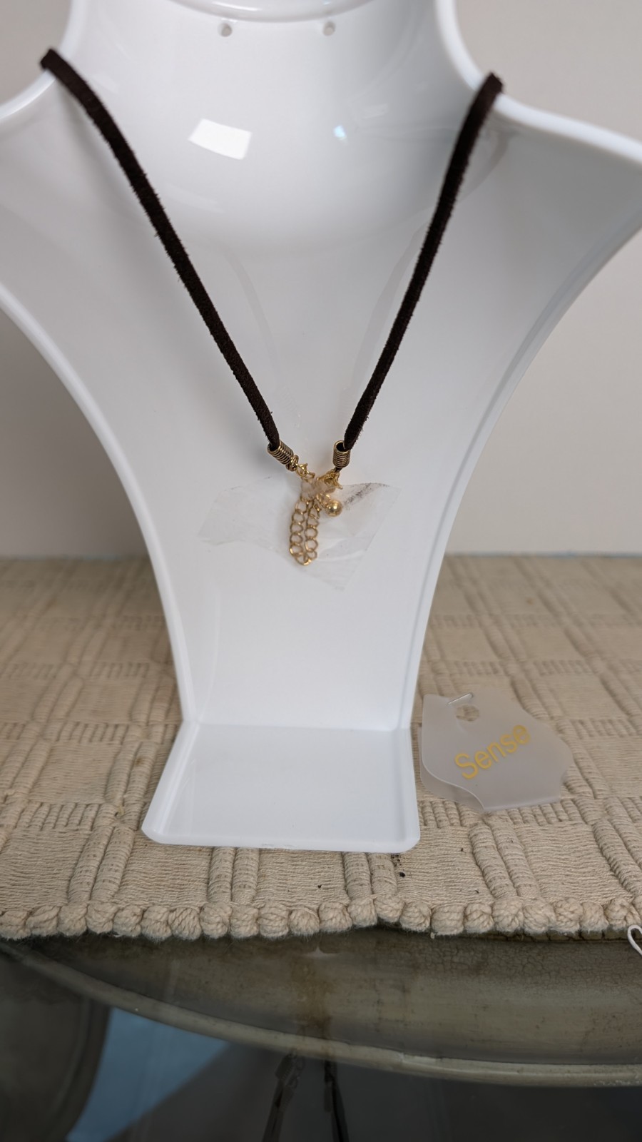 DESIGNER INSPIRED GOLDTONE CRYSTAL FAUX AMBER PENDANT 20 in LEATHER NECKLACE