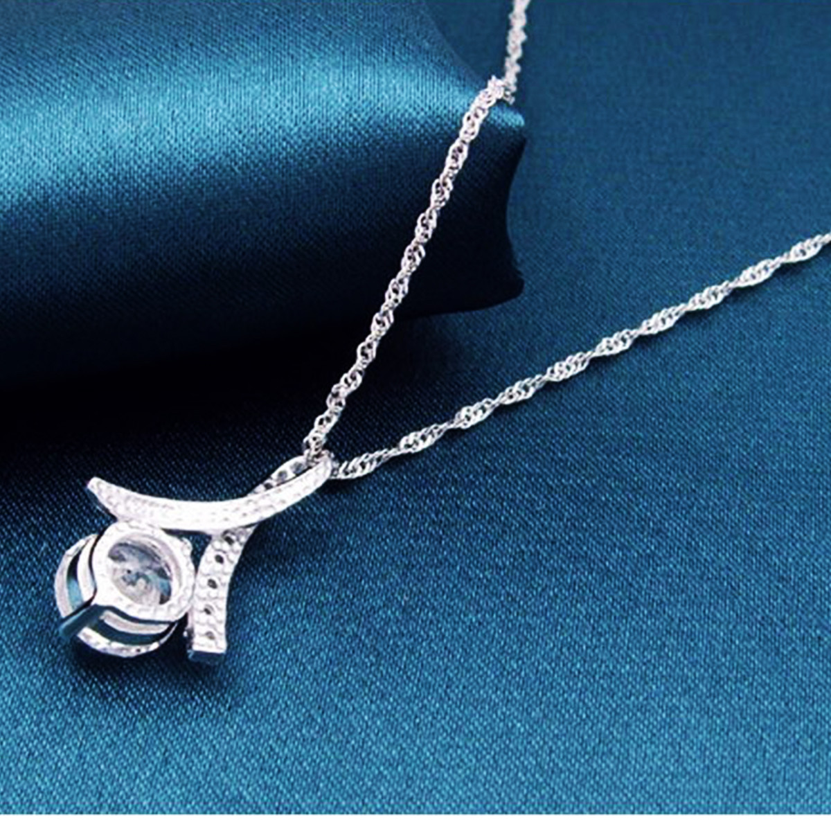 Cyrstal Necklace 14k White Gold Plated Cubic Zirconia Women Jewelry 18″