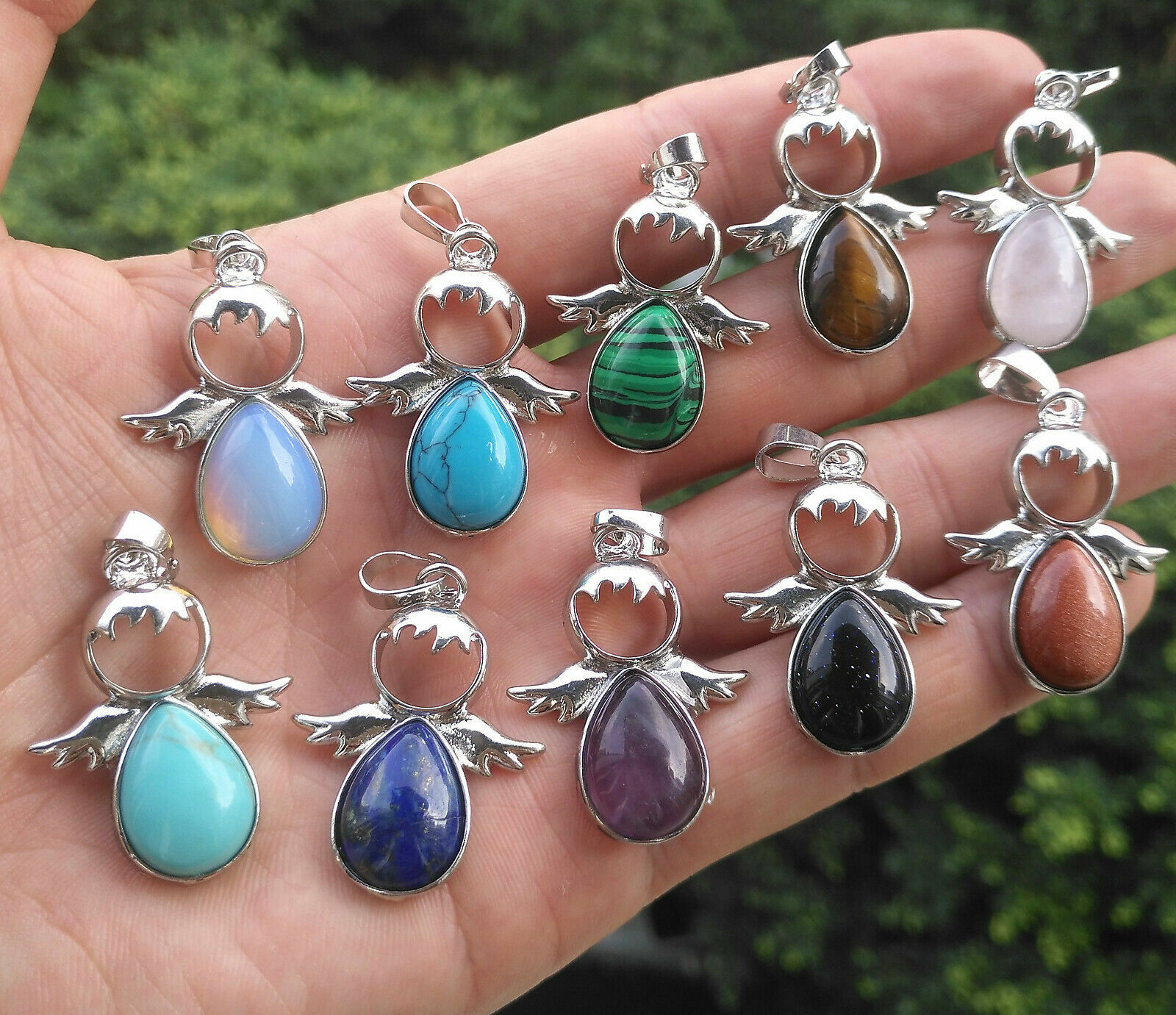 10pcs Amethyst vary stone Angel Pendant Chakra Reiki Healing Amulet Wholesale