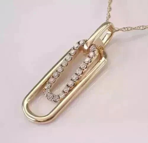Gem Clip Shape Pendant 14k Yellow Gold Plated In 1Ct Round Cut Simulated Diamond