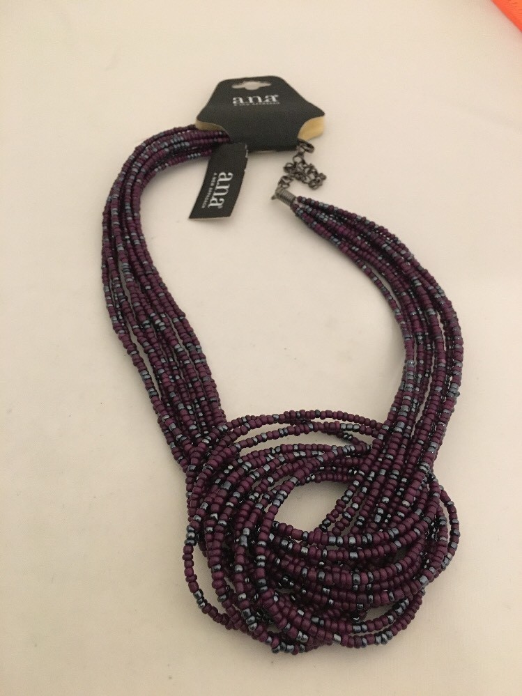 New With Tag A.N.A. Adjustable Necklace Black Brown Small Beads 10 Strand (345)
