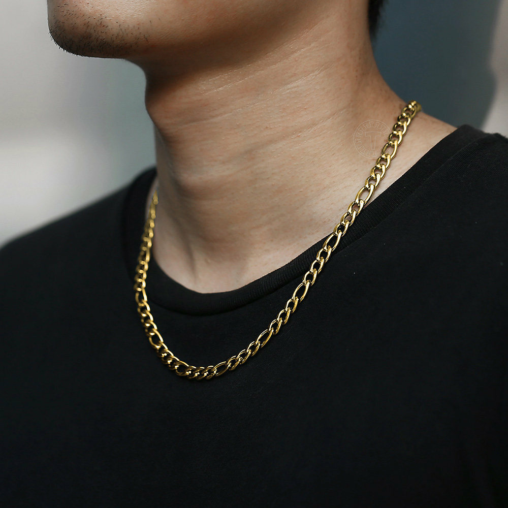 3/5/7/9mm 16″-30″ Gold Plated Stainless Steel Figaro Chain Necklace Men Women