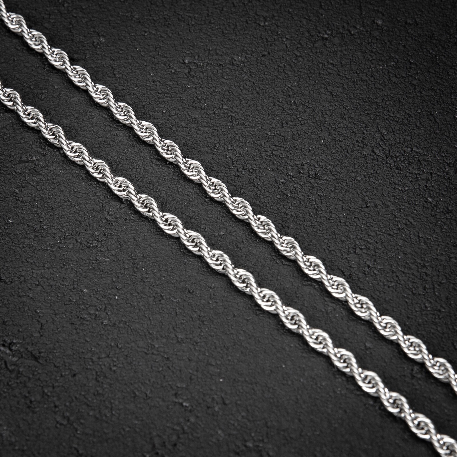 Solid White Gold Plated Heavy 316 Stainless Steel 4MM Twist Rope Chain Necklace