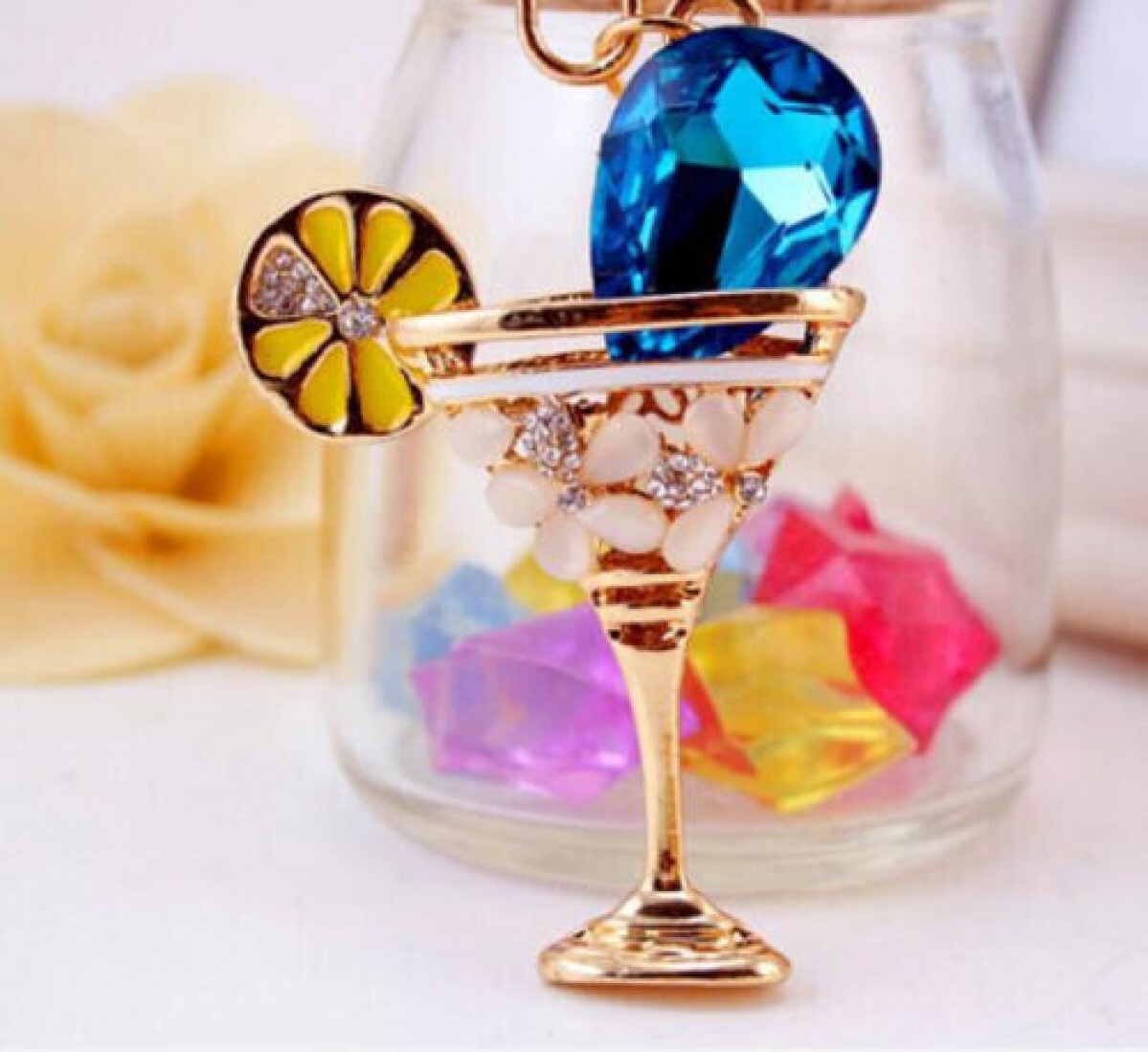 Betsey Johnson Crystal Blue Garnish Margarita 3D Pendant Necklace Free Gift Bag