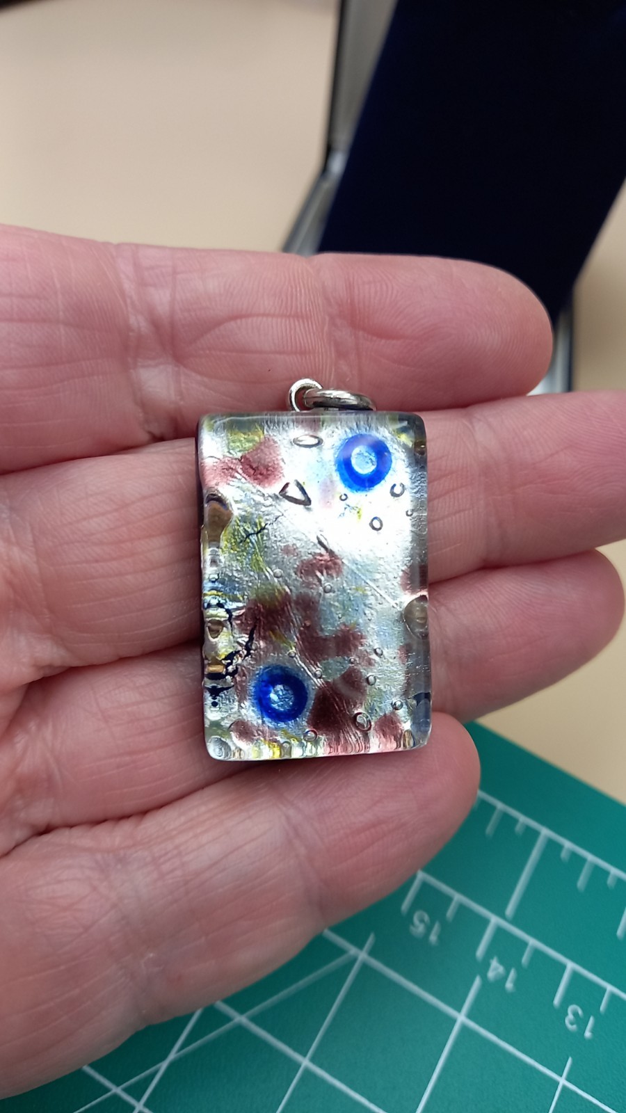 Silver & Blue Multiclour Glass Pendant. Genuine Maurano. Made In Italy. Signed.