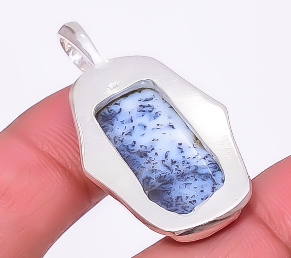 Dendritic Opal – Brazil Handmade Silver Plated Pendant 1.76″ T64