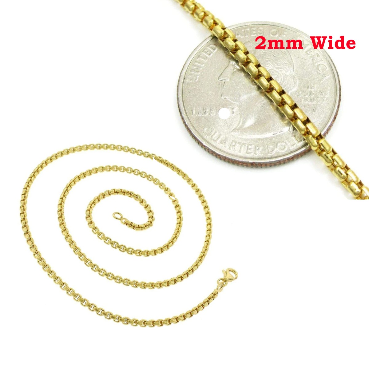 Genuine 18K Yellow Gold Filled Round Box Link Chain Necklace 3mm 16/20/22-32inch