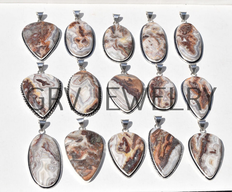 1-500 Pcs Crazy Lace Agate Pendant Wholesale Lot Bulk: Silver Plated WH-23