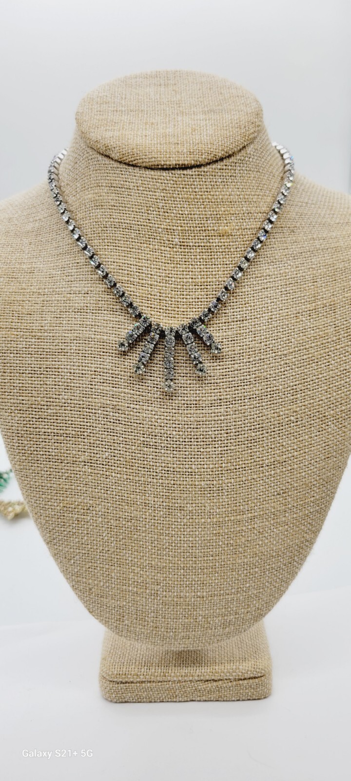 Crystal Rhinestone Necklace Bib Choker Runway Fringe Vintage 15 in