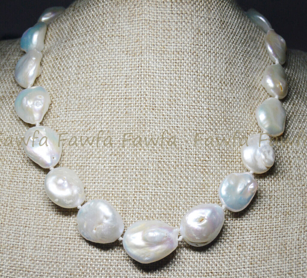 Huge 18-22mm Natural Real South Sea Baroque White Pearl Necklace 18”