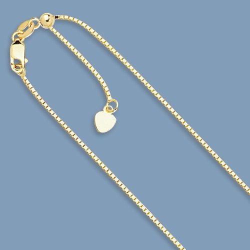 0.85mm Solid Adjustable Venetian Box Chain Necklace Real 10K Yellow Gold 22″