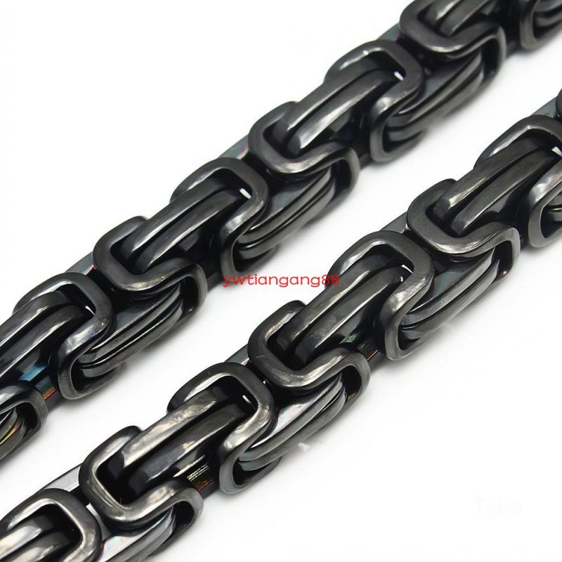 8″-40″ Heavy Hotsale Black 316L Stainless Steel MenS Byzantine Chain Necklace