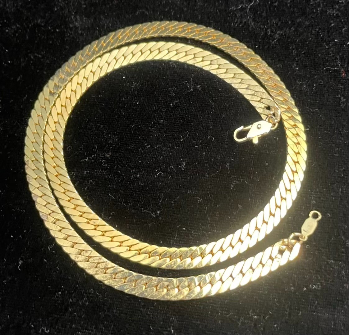 18KGP Chain Necklace Flat Yellow Gold-Plated Herringbone 5 mm Wide 17″ Long