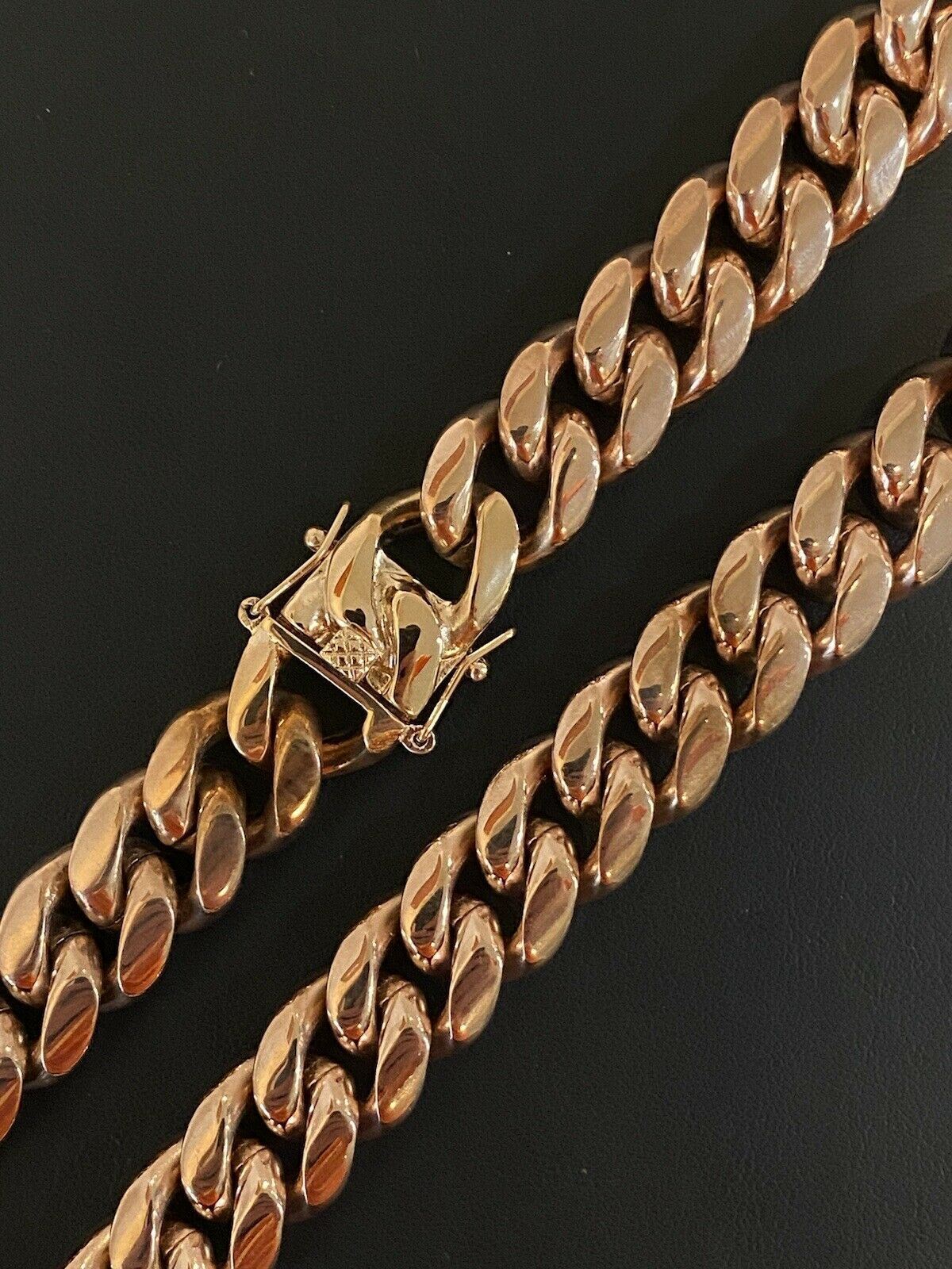 16mm 18″ Mens Miami Cuban Link Choker 14k Rose Gold Plated SS Hip Hop Chain