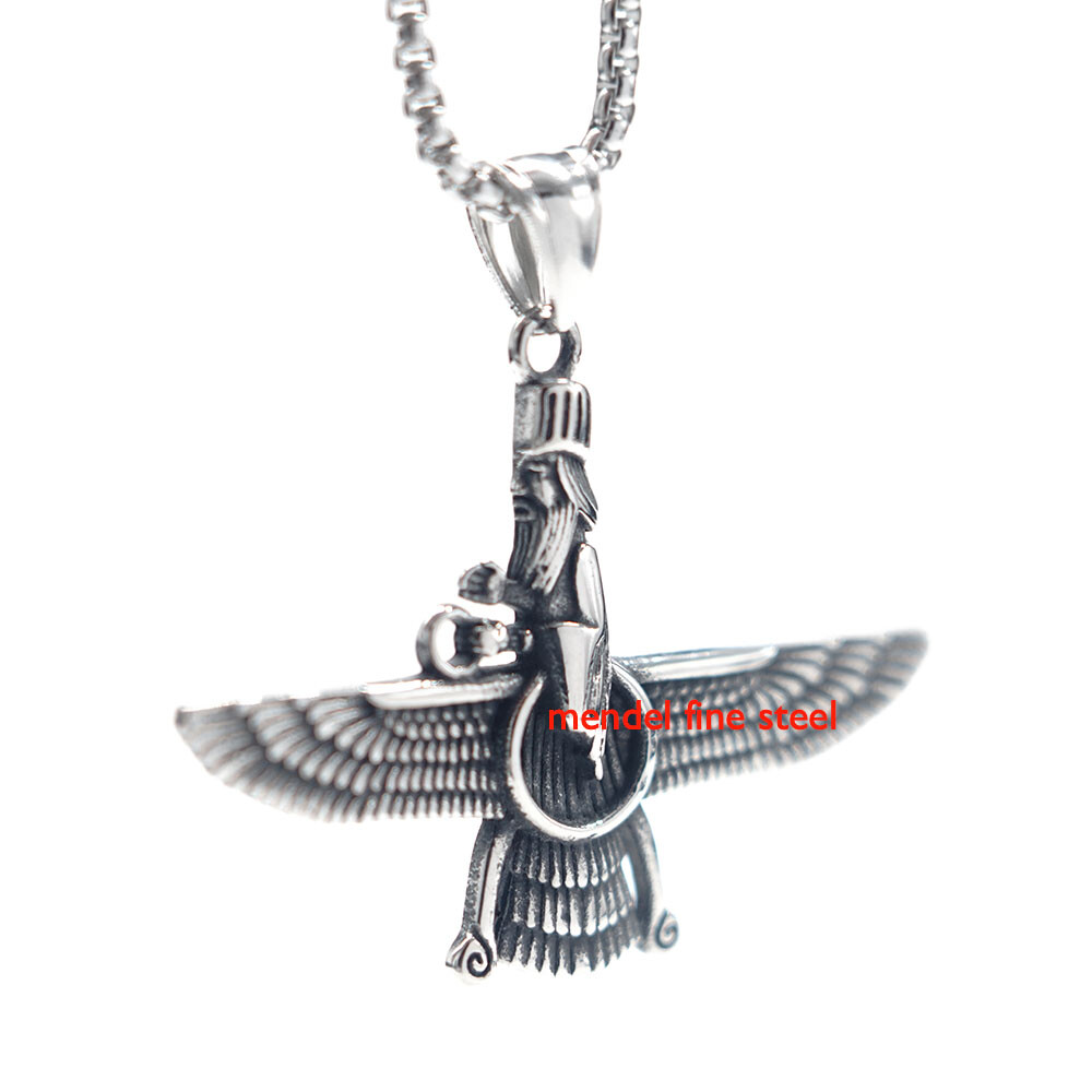 MENDEL Mens Stainless Steel Amulet Persian Pagan Ahura Mazda Pendant Necklace