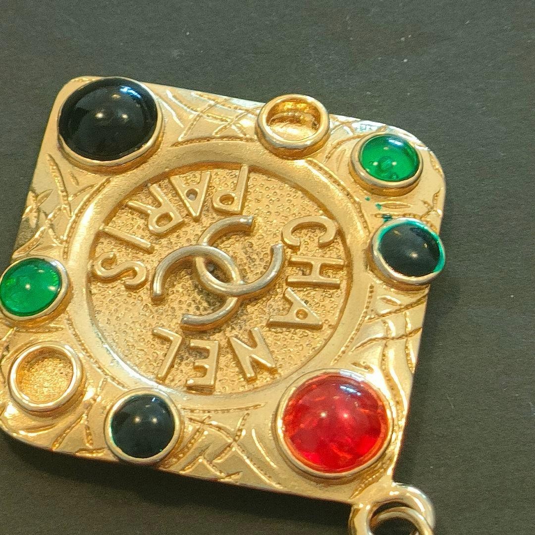 Chanel Vintage Large Pendant Necklace Color Stone No Stamp Rare Costume Used