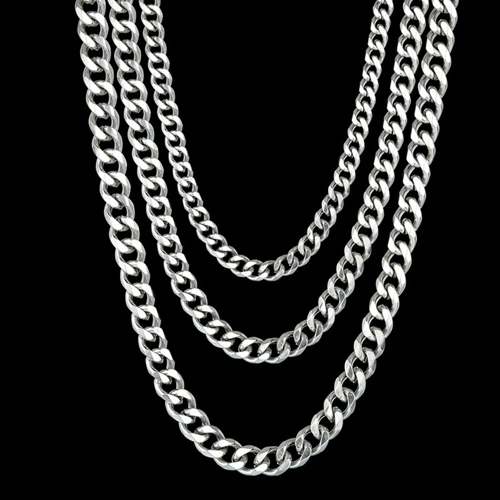 Stainless Steel Silver Cuban Link Chain Necklace Men Women Curb Heavy Choker Gif