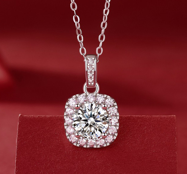 1-3 Ct Moissanite Square Pendant Engagement Wedding Necklace for Women