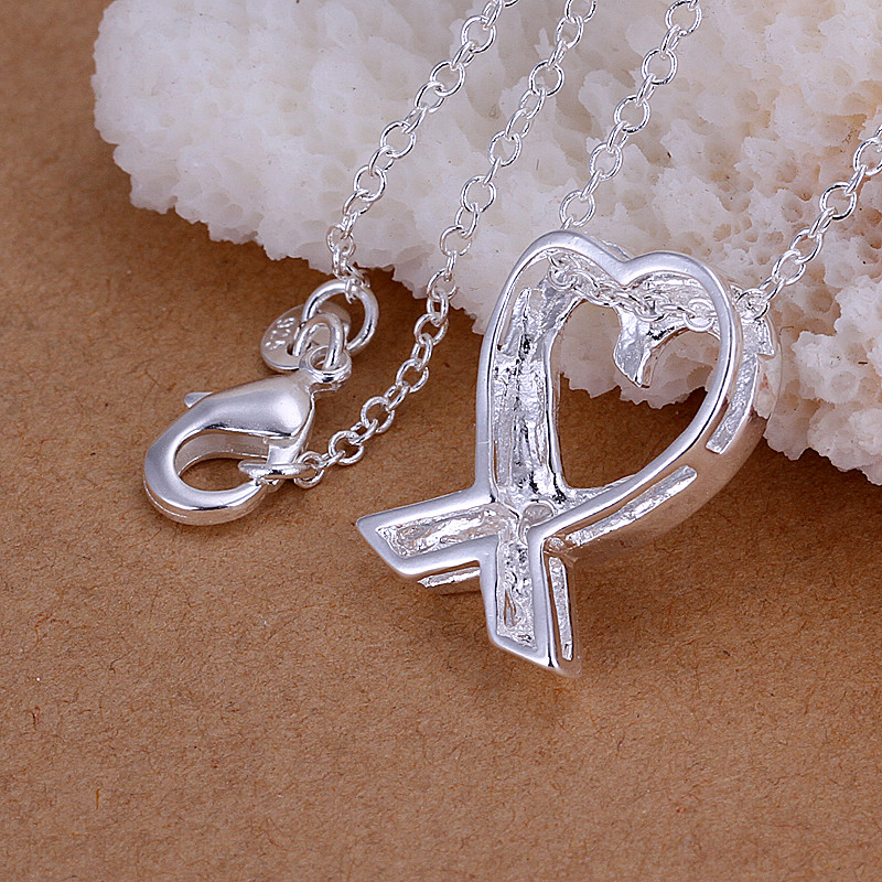 Classic 925 Sterling Silver Filled SF Heart CZ Pendant Necklace N-A651 Gift