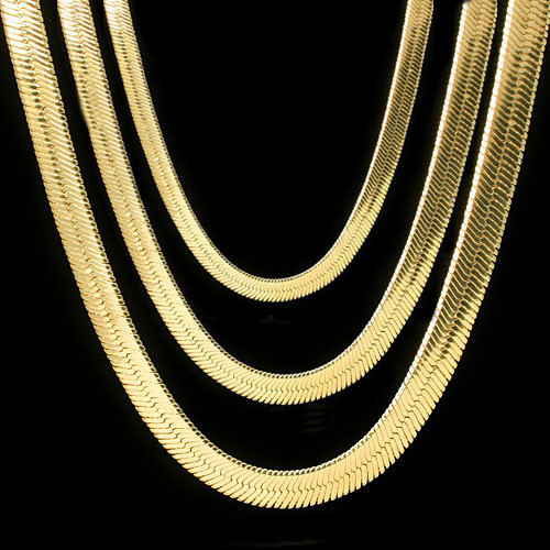 Men & Lady 14K Gold Plated 4mm – 14mm Flat 20″ Or 24″ Herringbone Necklace Chain